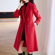 红色大衣外套女款毛呢风衣2025新款秋冬高级感修身中长款西装外套