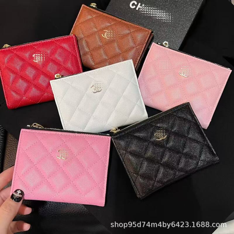 Diamond-Patterned Caviar Leather Women's Wallet, Card Holder, Bifold Short Wallet, New Chanel-Style, Factory Wholesale, in Stock, Bifold Diamond-Patterned Caviar Leather Women's Wallet, Card Holder, Bifold Short Wallet, New Chanel-Style, Factory Wholesale, in Stock, Bifold