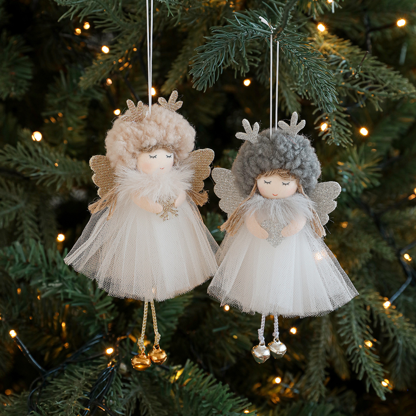 Nuevo de Navidad de peluche cuerno de ciervo ángel chica colgante árbol de Navidad colgante muñeca adorable muñeca decoración colgante