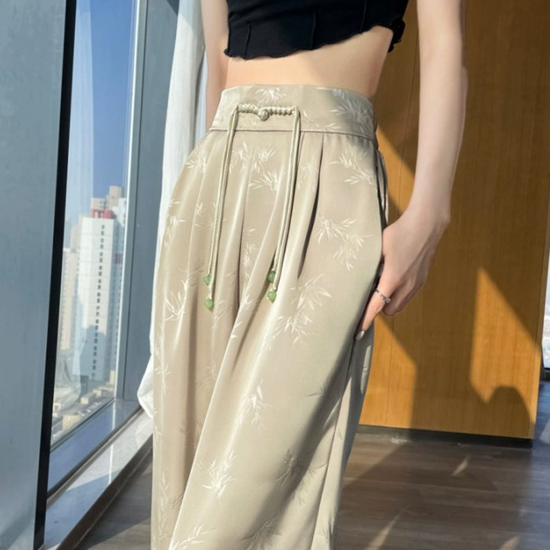 Новый китайский атласный костюм широкие брюки для женщин весенний национальный стиль Ханчжоу четыре сезона зеленый Гуанчжоу десять или три линии танг костюм дзен брюки