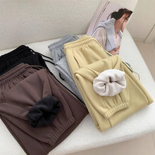 冬季加绒加厚温暖面包卫裤女澳粒绒宽松休闲运动保暖束脚长裤女裤