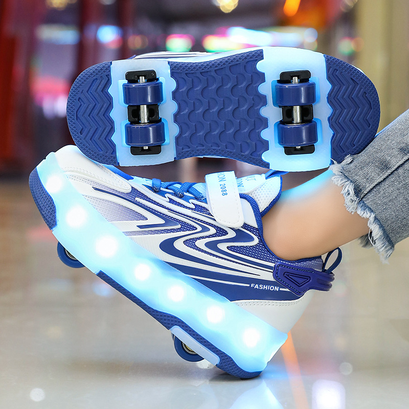 Zapatos de cuatro ruedas para niñas, patines deportivos intermitentes, niñas pequeñas, rosas, estudiantes profesionales, Internet, celebridades, niños, zapatos hitys de moda