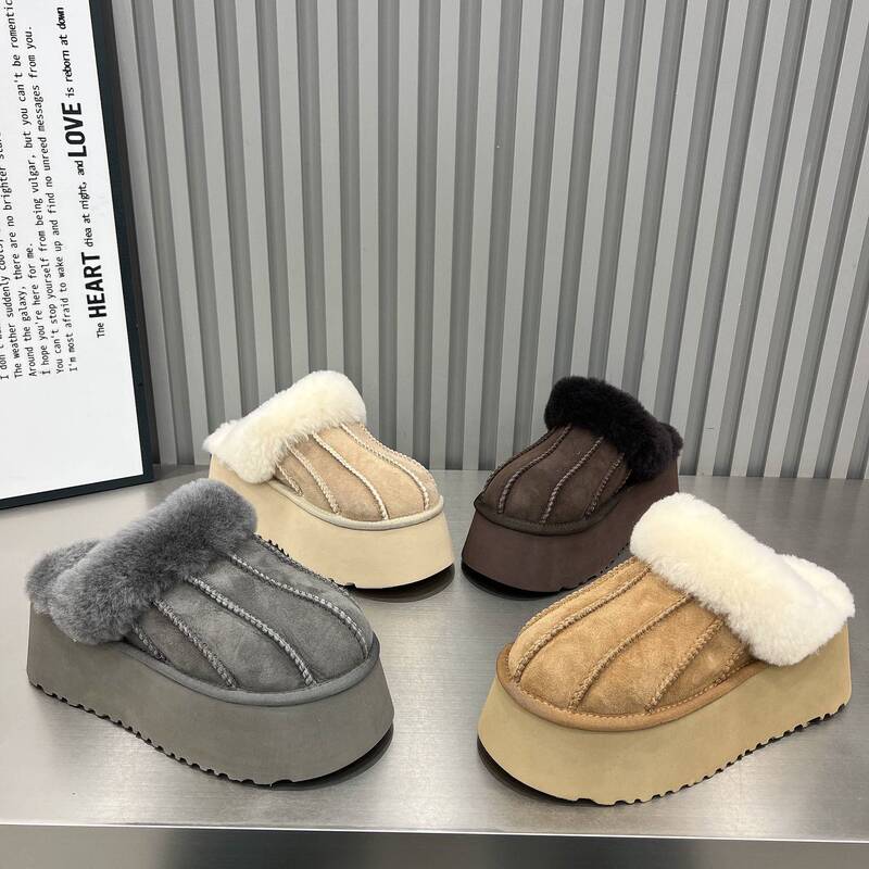 Winter Fleece-Lined Warm Closed-Toe Half Slippers for Women, 2026 New Model, Petite Thick-Soled Platform Snow Boots, Furry Shoes