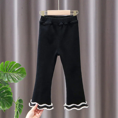 Women's Bell Bottom Pants Winter Warm Thicker New Middle and Small Children Black Pants Wearable Long Pants Versatile Casual Pants for Girls