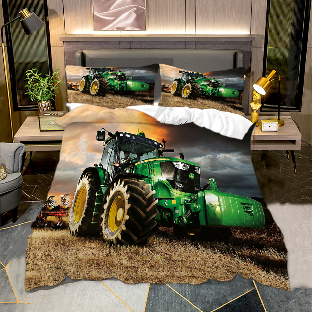 外贸跨境90克磨毛布床上四件套拖拉机来图定制印花三件套一件起订