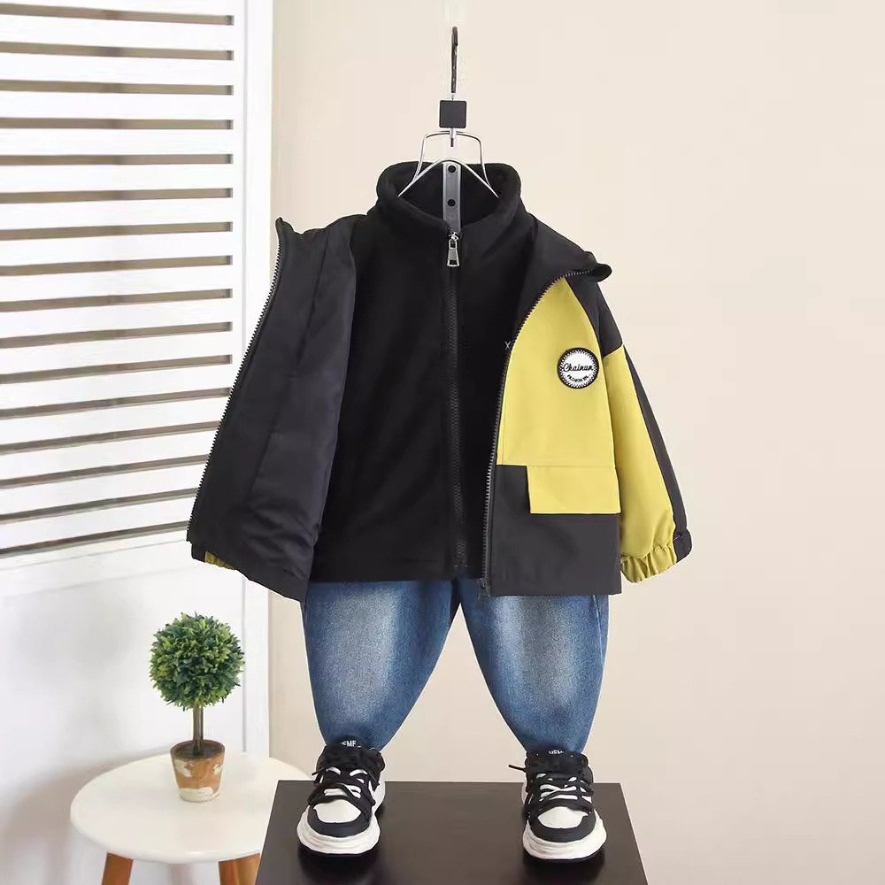 6298 Chaquetas de otoño para niños tres en uno 2025 nuevos niños primavera y otoño chaqueta casual con capucha chaqueta para bebé