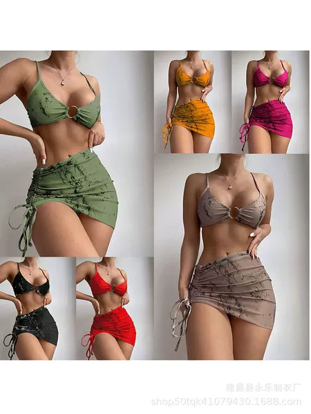 2025 European and American Export Sexy Cut Out Bikini Split Three-Piece Swimsuit Cross-Border Swimsuit Quick-Drying
