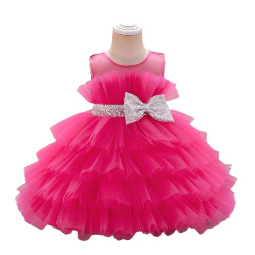  New European and American Girls' Formal Dress with Cute Bow Ties, Net Fabric, Puffed Skirt Summer Baby Girls' Formal Dress
