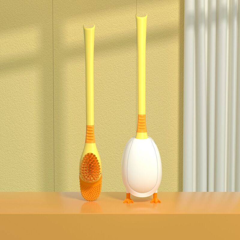 ダイビングの小さい黄色のアヒルの便器のブラシは穴を開けないでトイレの清潔なブラシの多機能の壁掛け式のシリコンの便器のブラシのアヒルです。|undefined