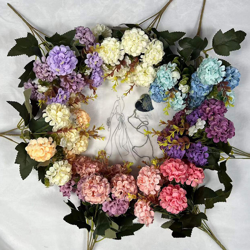 Hortensia artificial 10 cabezas, bola fortuna, decoración hogar, sala, dormitorio, estudio, flor de seda, arreglo floral.