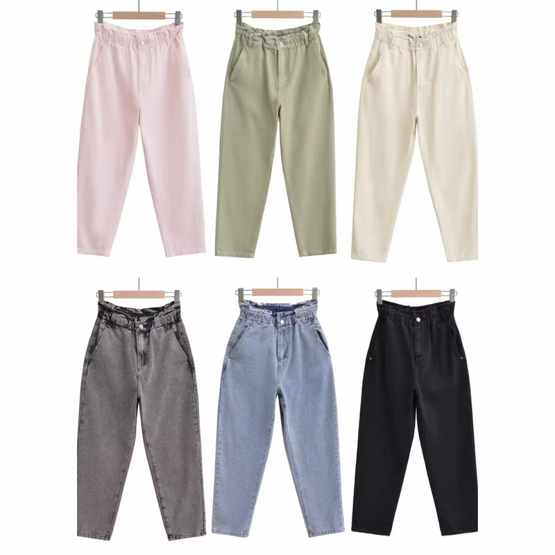 Pb&Za Women's 2025 Winter New Casual High-Waisted Paper Bag Style Loose Bud Jeans 586216