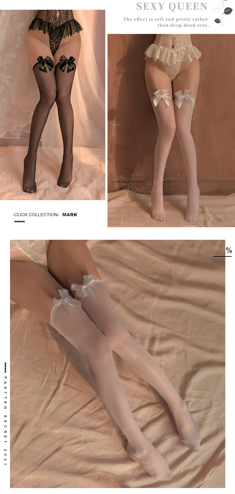 Feimu Women’s Open-Crotch Black Stockings, One Size, Sheer Intimates — detail image 33
