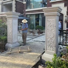 定制别墅庭院外墙装饰花岗岩石雕门柱浮雕异型线条干挂欧式立柱