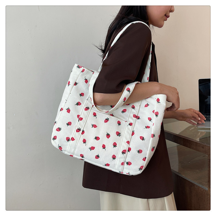 Women's Large Corduroy Strawberry Streetwear Sewing Thread Square Zipper Handbag display picture 25