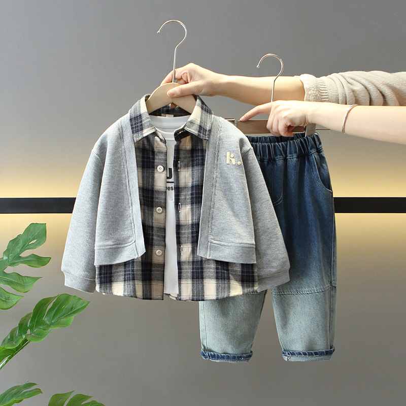 7713 Traje de niño Primavera y otoño 2025 Nuevo estilo Traje de niños guapos Ropa de moda Traje de tres piezas de primavera para bebés