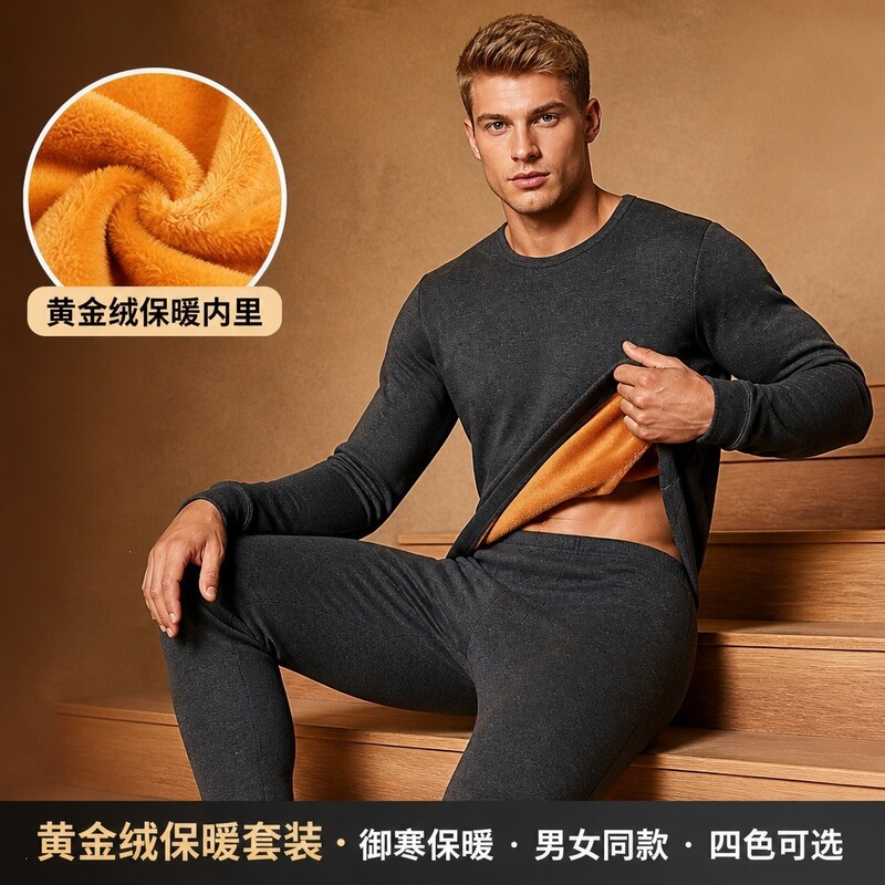 2026 Foreign Trade Gold Velvet Men's Thermal Underwear Set, Long Sleeve Crew Neck, Cold-Proof Autumn Top and Pants Set, Cross-Border 2026 Foreign Trade Gold Velvet Men's Thermal Underwear Set, Long Sleeve Crew Neck, Cold-Proof Autumn Top and Pants Set, Cross-Border