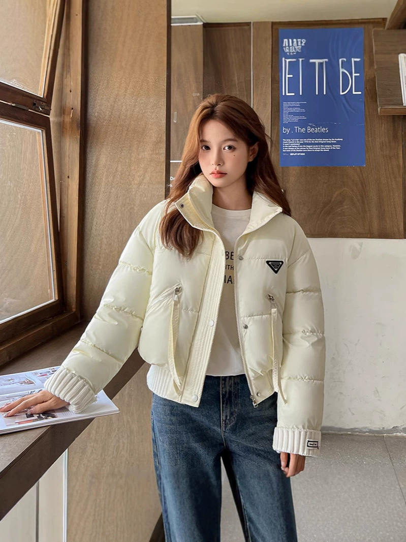 Fashionable knitted winter down jacket with down, Korean style, feather stuffing, for teenagers, loose fit