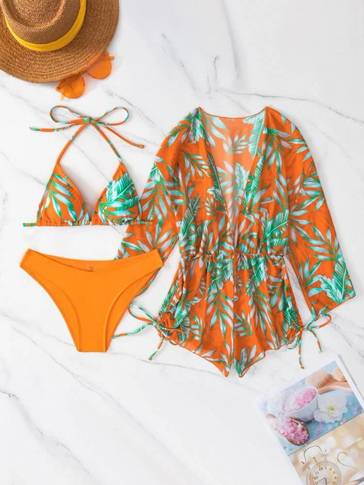 Swimming Occasion Halter Neck Neckline Women's Sexy Geometric Printing 3 Piece Set Cover Ups