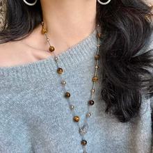 保真美拉德天然精品虎眼石仿大溪地珍珠多种戴法毛衣链锁骨链项链