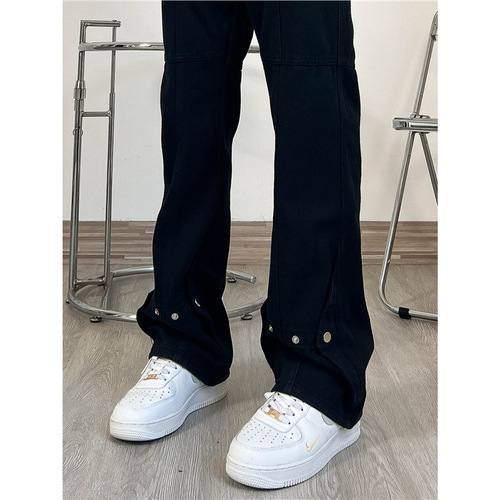 American High Street Micro-Relaxed Pants 2024 New Casual Denim Jeans for Men Trendy Brand Retro Straight Leg Design-Savvy Versatile Pants