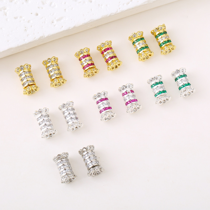 14K Color-Preserving Copper Inlaid Zircon Screw Clasp Pearl Clasp Double-Layer Waist-Shaped Spacer Bead DIY Bracelet Necklace Clasp Accessories