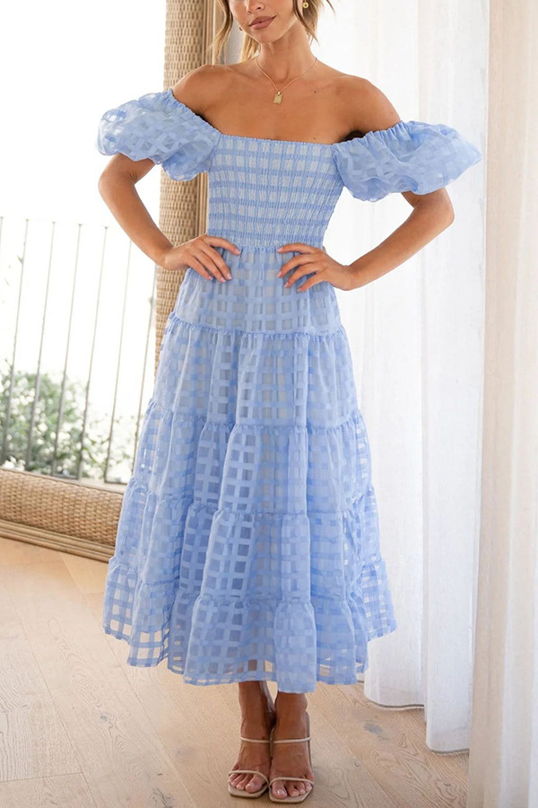 Solid Color Pattern Summer Season Wholesale Women'S Elegant Vacation Solid Color Banquet Daily Tea Party Boat Neck Short Sleeve Lantern Skirt