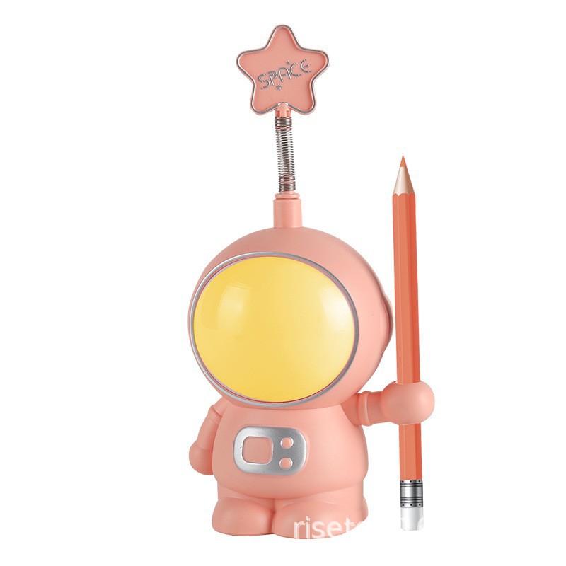 Lámpara de escritorio de astronauta de plástico, recargable USB con sacapuntas y portalápices, para escritorio