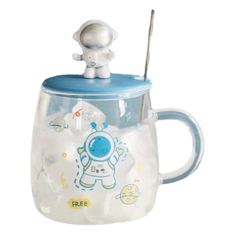 Personalidad creativa astronauta vidrio con tapa cuchara 3D tridimensional muñeca taza de café de la Oficina taza de regalo