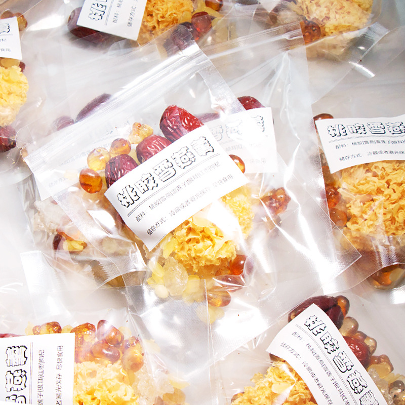 Popular online platform Xiaohongshu (Little Red Book) style: Peach Gum, Snow Bird's Nest, Soapnut Seeds, Red Dates, Goji Berries, and White Fungus Soup for wholesale with drop shipping.