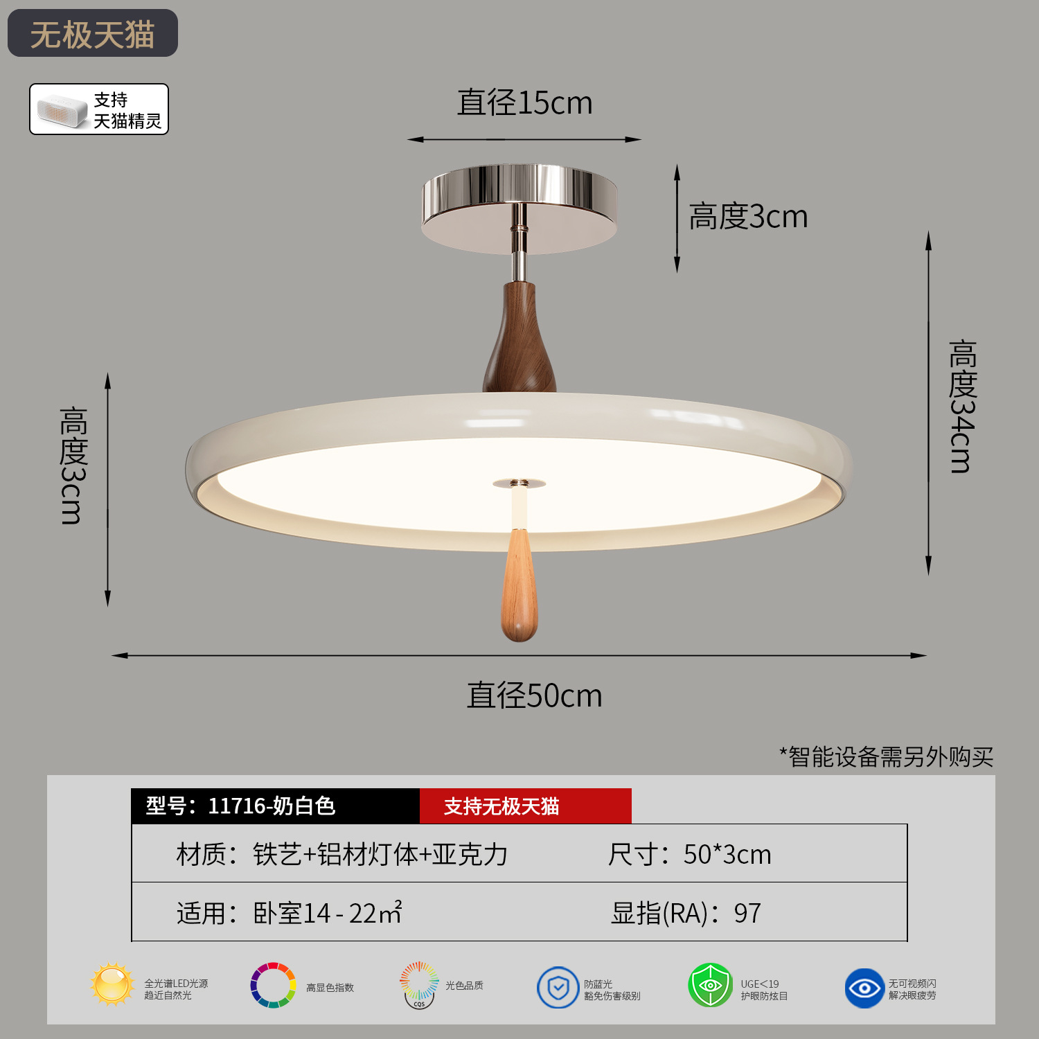 Blanco leche - 40W - Tmall Polarless - espectro completo