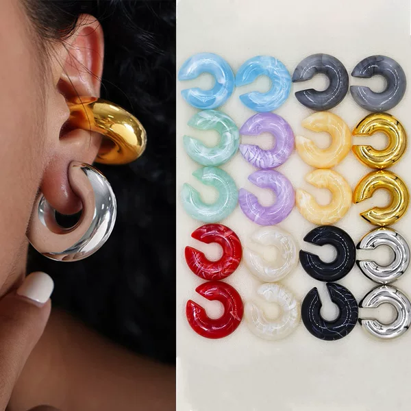Cross-Border New Acrylic Earrings Candy-Colored Matte Simple Design Non-Pierced Earrings Earrings Ear Clips Batch