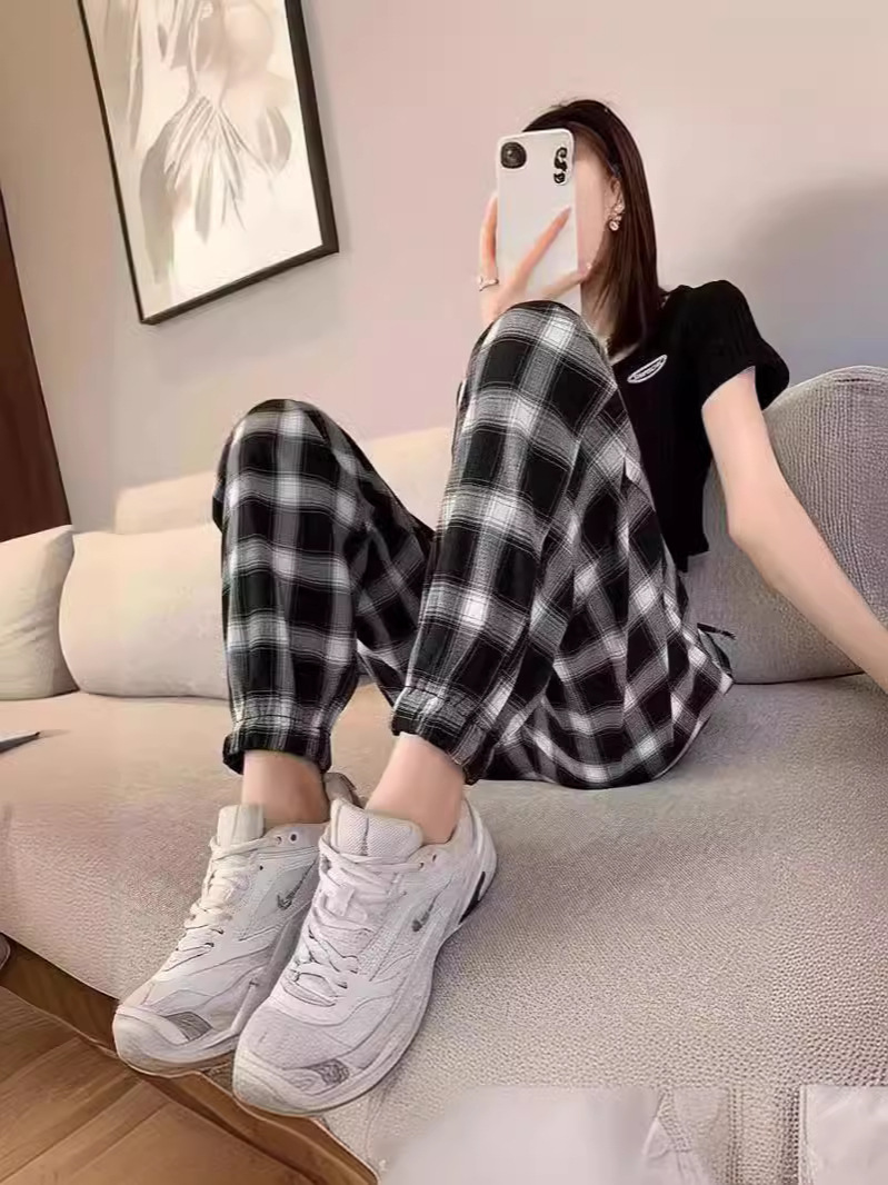 아이스 실크 쿨 쉐이킹 캐주얼 바지 여름 안티 모기 하렌 바지 발목 묶인 바지 어머니 바지 여성용 긴 발목 길이 바지 플러스 사이즈