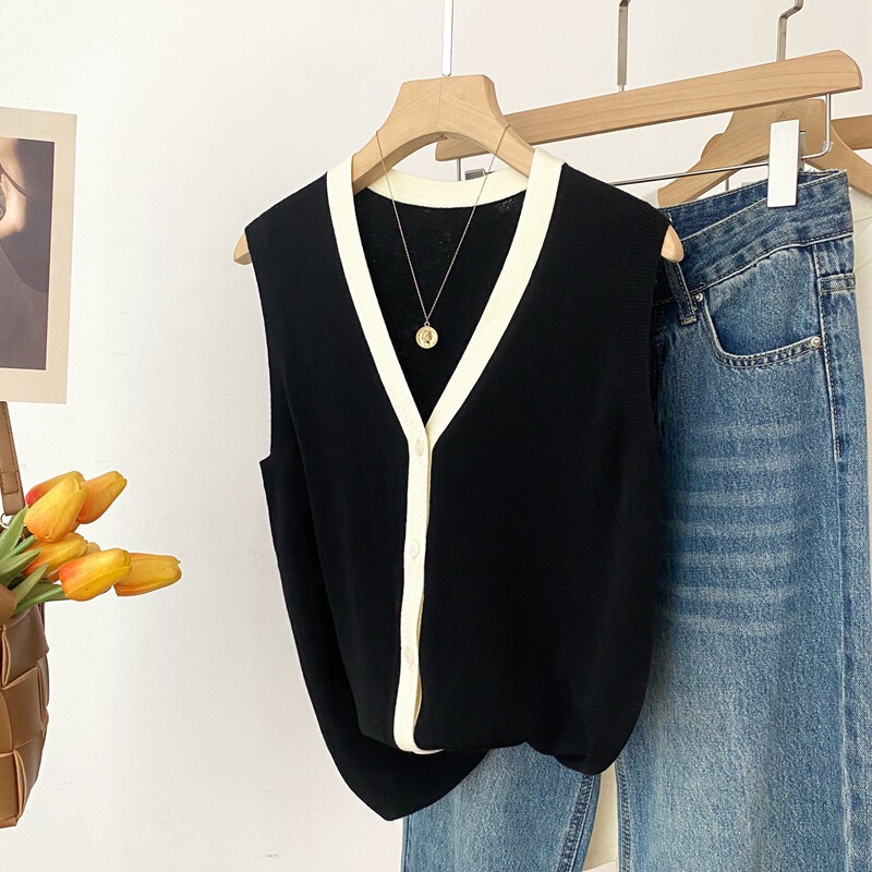 Special Offer with Free Shipping, No Returns or Exchanges, Chanel-Style Knitted Vest for Women, 14-Gauge Ultra-Fine Wool Sleeveless Cardigan Vest 3231