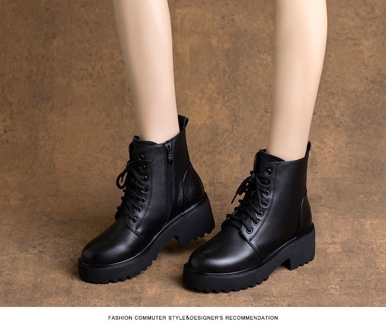 Echtes weiches Leder Martin 2024 Neue Herbst-/Wintermode Dicker Absatz Schnürstiefel für Kinder Vielseitige Stiefel Damenschuhe_voghion.com