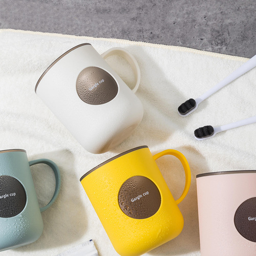 Double-layer contrasting color mouthwash cup, household bathroom toothbrushing cup with handle, cute couple cup, drop-resistant toothbrushing cup