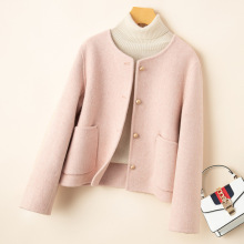 新款小香风高端双面羊毛大衣女短款小个子圆领单排扣甜美毛呢外套