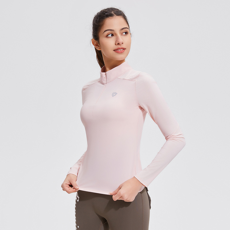 Mangas largas de cuello de mujer velocidad seco uniformes de golf medio cremallera correr deporte al aire libre mangas largas de verano agujero de ventilación solapa