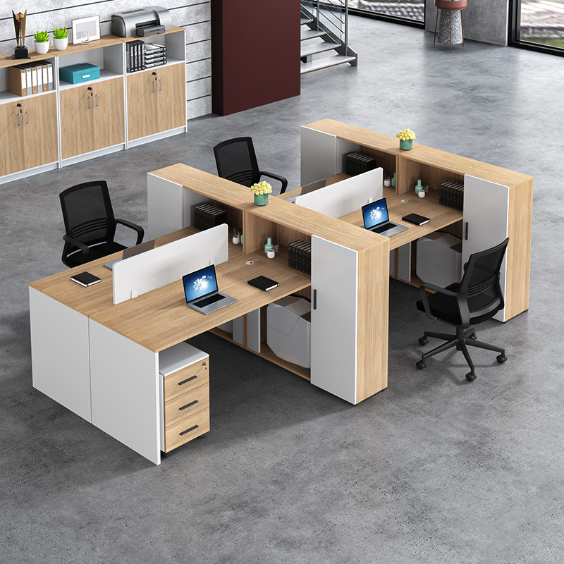 職員辦公室桌椅組合現代簡約屏風四6雙人位帶側櫃卡座財務辦公桌