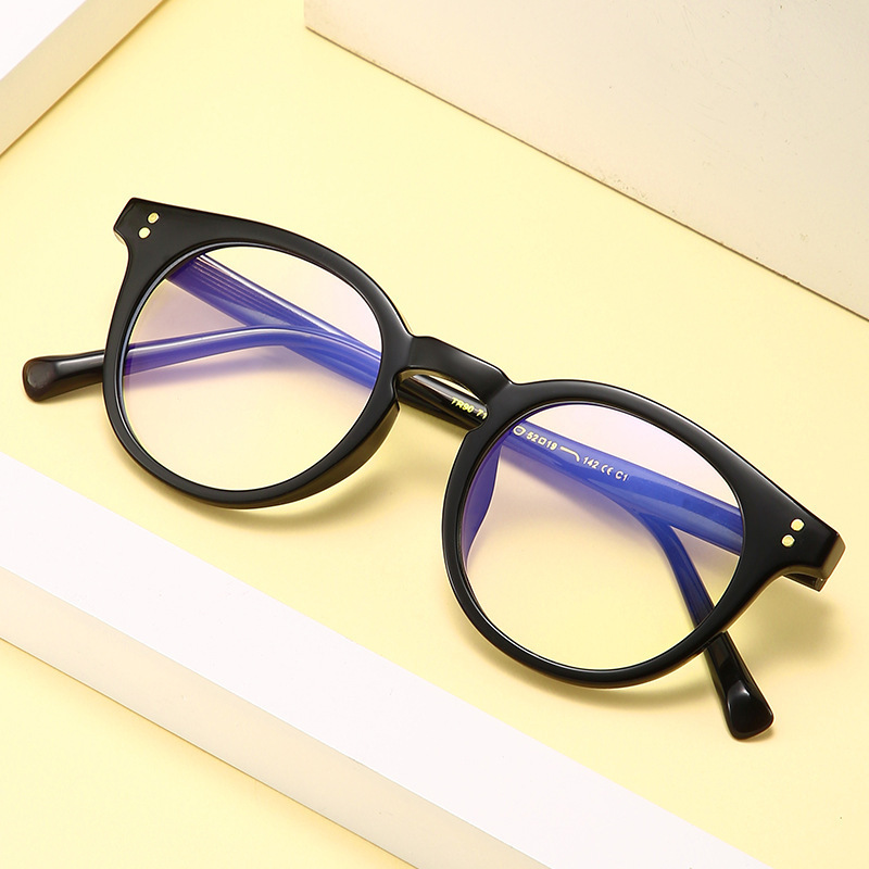 Round Frame Retro Flat Mirror Anti-blue Light Student Optical TR90 Face Metal Pin Plate Feet All-match Unisex