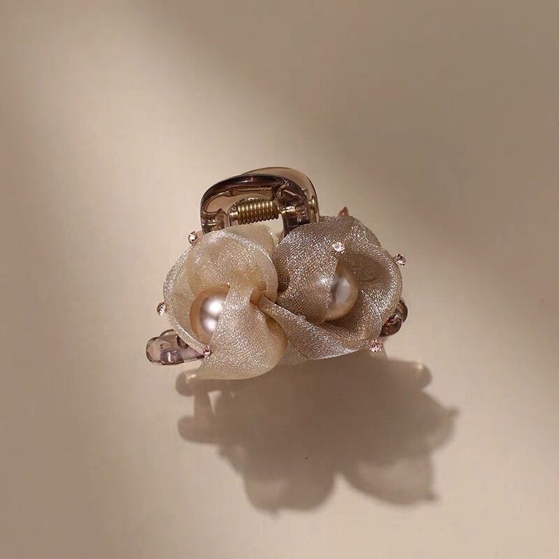 High-End Champagne Gold Rose Elegant Elegant and Versatile Rhinestone Flower Clip Small Claw