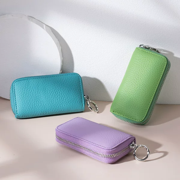 Genuine Leather Japanese and Korean Style Compact Key Case, Multifunctional Card Holder, High-Value Key Pouch for Women, Suitable for Car Keys, Universal Model