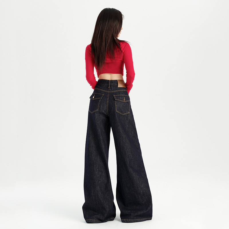 2026 Cross-Border Wide-Leg Raw Denim Jeans for Women, New Autumn Style, American Retro Straight-Leg Thin Casual Long Pants