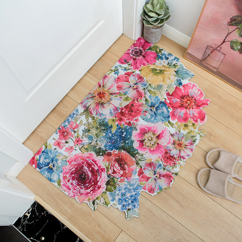 Semicircular Entrance Mat With Floral Pattern And Rubber Backing_voghion.com