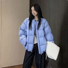 韩版网红泡芙感反季羽绒服女面包服白鸭绒潮小个子保暖多巴胺ins