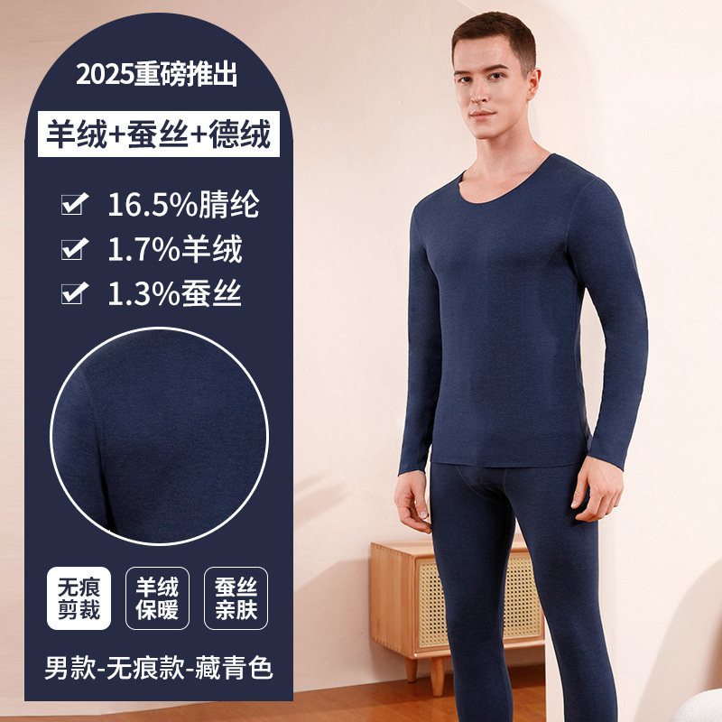 【6501】cashmere silk men's navy-traceless