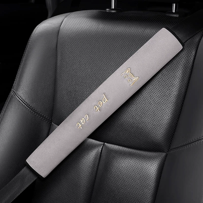 Shoulder Cover Embroidered Soft Velvet: Seat belt shoulder pad - gray-50cm