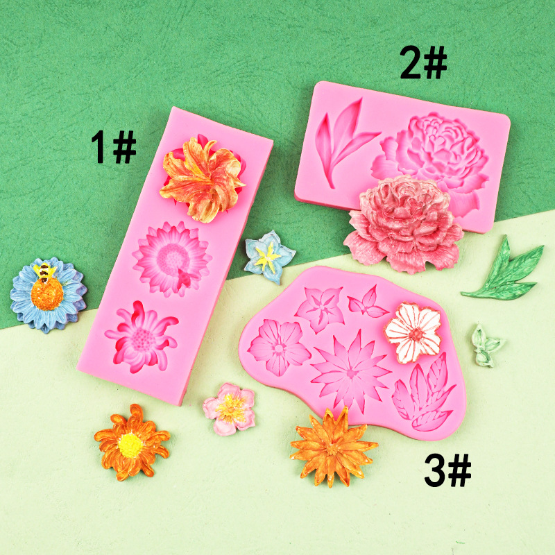 Planta hojas flores molde de silicona Lily girasol crisantemo Fondant chocolate Decoración