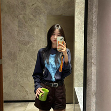 大码vintage美式复古设计感做旧爱心秋季新款纯棉胖mm长袖T恤女潮