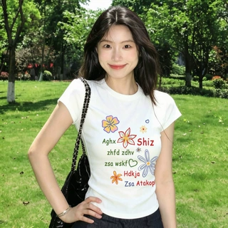 韩系白色字母印花纯棉短袖t恤女2026夏季新款修身显瘦打底衫上衣
