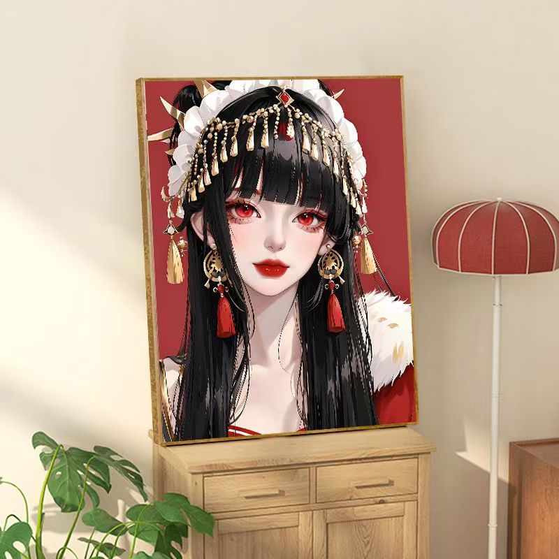 DIY Digital Oil Painting Hand-Painted Coloring Two-Dimensional Cartoon Animation Character Beautiful Girl Living Room Decoration Oil Painting